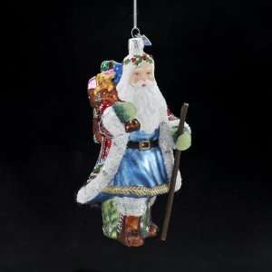  8 Noble Gems Blown Glass Santa Claus with Walking Stick 