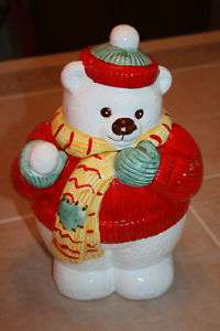 Ceramic White Winter Bear Cookie Jar ~ Must Have!!!  