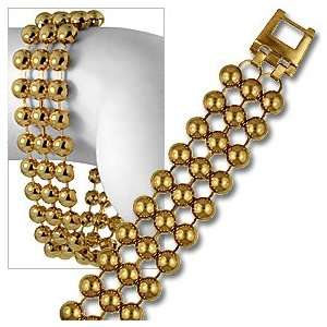  24k Gold GF 3 Row Ball Beaded Designer Link Bracelet 7 
