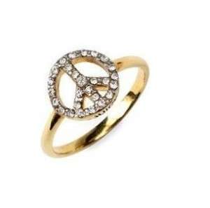 Crystals peace sign ring cute free ship  