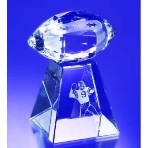 Faceted Crystal Football Trophy with Tall Base   Large