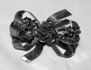 Vintage Hobe Sterling Rose Pin Ribbon Bow Design Patd  