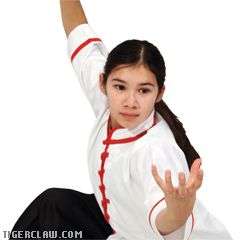 White w Red Trim Kung Fu Uniform Top Sizes 000 to 7  