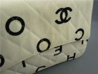 Authentic Chanel White Cotton Canvas Hand Bag Good  