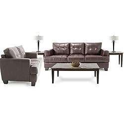   Room Package Leather Sofa and Leather Loveseat, 3 Tables and 2 Lamps