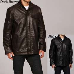 Nautica Mens Stand Collar Leather Jacket  