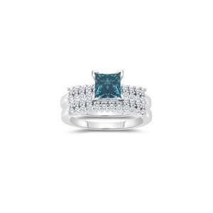  1.76 Cts Blue & White Diamond Matching Ring Set in 14K 