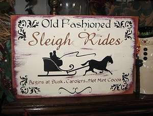 Primitive Christmas Sign Old Fashioned Sleigh Rides Horse Sleigh Fancy 