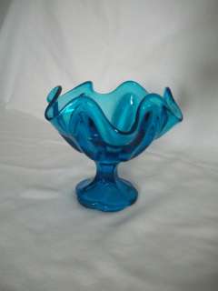Viking Handmade Epic Glass Blue Hankerchief Compote  