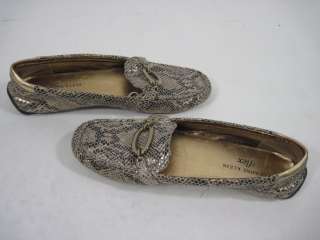ANNE KLEIN Gold Metallic Leather Snakeskin Loafers 6 M  
