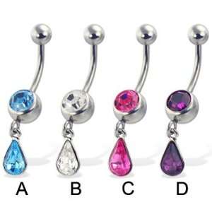   belly button ring with dangling teardrop gem, purple   D: Jewelry