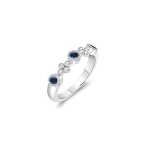  0.54 Cts Blue Sapphire Three Stone Wedding Band in 14K 