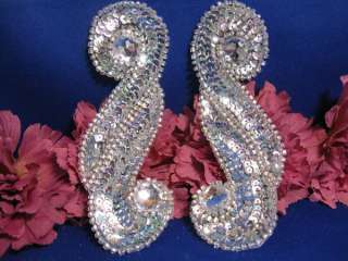 SEQUIN BEADED JEWELED SCROLL MIRRORED APPLIQUES 0050  