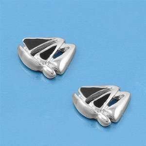  Sterling Silver 6mm Black Sailboat Earrings: Jewelry