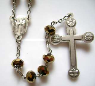 GOLD Glass Beads Rose Rosary Italy Cross Necklace clasp  