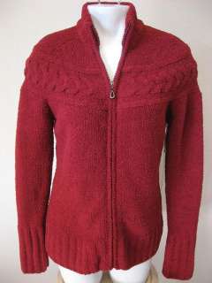   NWT Womens RED Shoulder Cable Knit Full Zip SOFT Warm & Cozy Sweater L