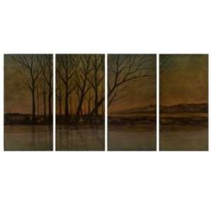  IMAX CK Sillouettes At Dusk Four Panel Oil Painting Pine Wood 