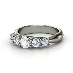   Ring, Round White Sapphire 14K White Gold Ring with Diamond: Jewelry