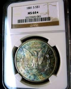   NGC MS64 STAR* Rainbow Morgan *NGC INTENSE BLUEs & PATCHY COLOR TONED