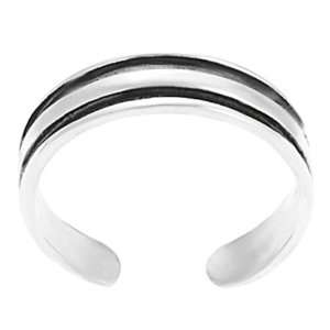 : Sterling Silver Womens Stripe Toe Ring Hypoallergenic Nickel Free 