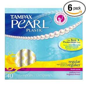 Tampax Plastic Pearl Regular Fresh Scent, 40 Count Packages (Pack of 6 