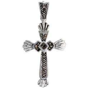   Sterling Silver Marcasite Cross Pendant, 2 1/8 (53 mm) tall Jewelry
