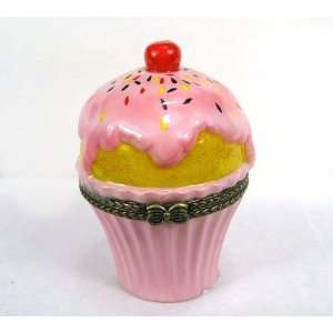 Pink Frosting Cupcake Porcelain Hinged Trinket Box phb:  