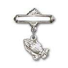 Bliss Mfg Sterling Silver Baby Badge with Praying Hands Charm and 