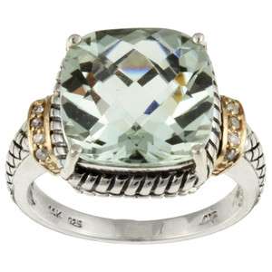   Leigh 14k Gold and Silver Green Amethyst and Diamond Accent Ring NEW