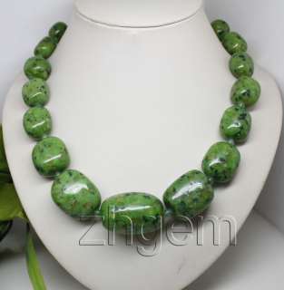 15*20 25*35mm chunk green agate gem stone necklace 19long  