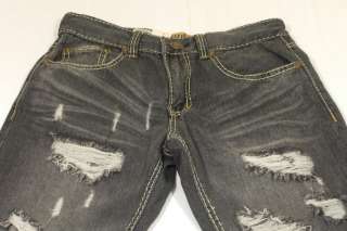 Mens Franky Max Jeans Black Faded Wash Major Destroyed Full Pocket 