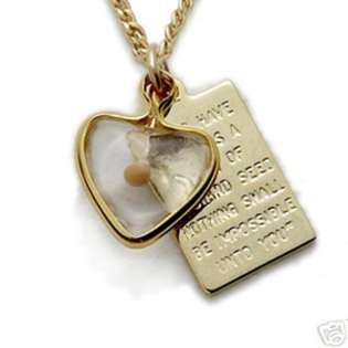 14K Gold Over Silver Mustard Seed Heart Cross Necklace Engraving Font 