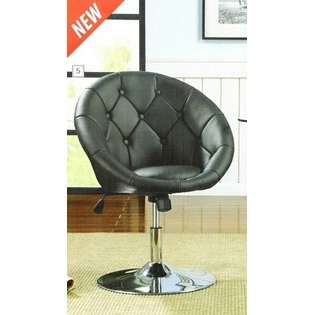 Coaster Black leather like vinyl scoop chair with button tufted 