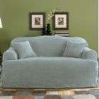 Sure Fit Soft Suede Smoke Blue T Cushion Loveseat Slipcover