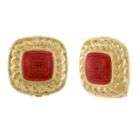 Jaclyn Smith Red Square Clip Earring in Goldtone