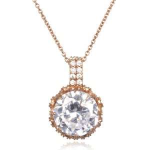  Rose Gold Encrusted Floral Gallery White Cz Pave Pendant 