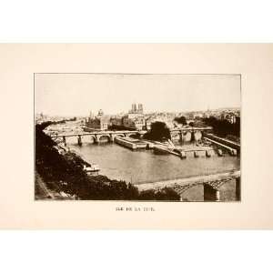  1907 Print Ille la Cite Paris France Seine River Cityscape 