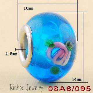   10Colors Flower Outside Murano Glass Spacer Charms Big Hole Beads