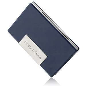   Navy Blue Leather Personalized Business Card Holder: Office Products