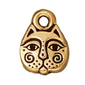  22K Gold Plated Pewter 2 Side Cat Face Charm 11mm (1 