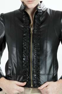   Womens New Ruffle Front Lambskin Leather Scuba Jacket S M L XL  
