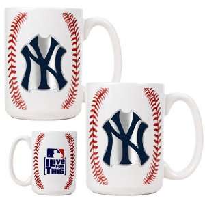 New York Yankees MLB 2pc Ceramic Gameball Mug Set   Primary Logo 