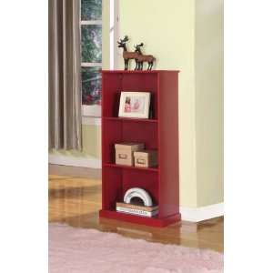  Red Finish Wood 3 Tier Tall Bookcase