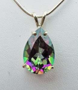 Mystic Topaz 15x10mm Pear Pendant / Necklace   Sterling Silver  