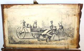 1800s Log Cabin Maduro Tobacco Box Black Boy Riding Donkey Pulling 