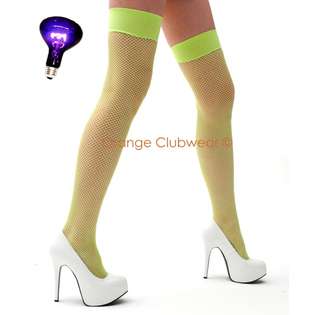   Rave Wear Neon Green Nylon Fish Net Thigh High Stockings 