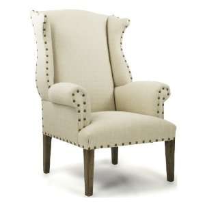  French Country Linen Nail Head Wing Back Arm Chair