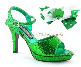 PLEASER Irish St. Patricks Green Glitter Costume Heels  