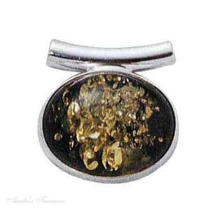  Sterling Silver Green Amber Slide Pendant: Jewelry