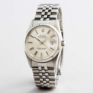 Mens Rolex Datejust Stainless Steel Watch w/18K White Gold Bezel 